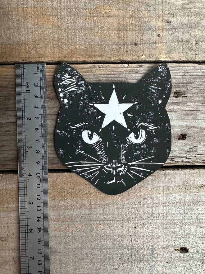 Hand Printed Lucky Black Cat/Mystical Stars Linocut Garland