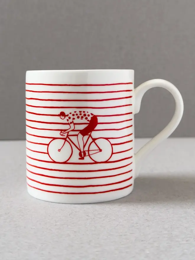 red white stripe cyclist mug