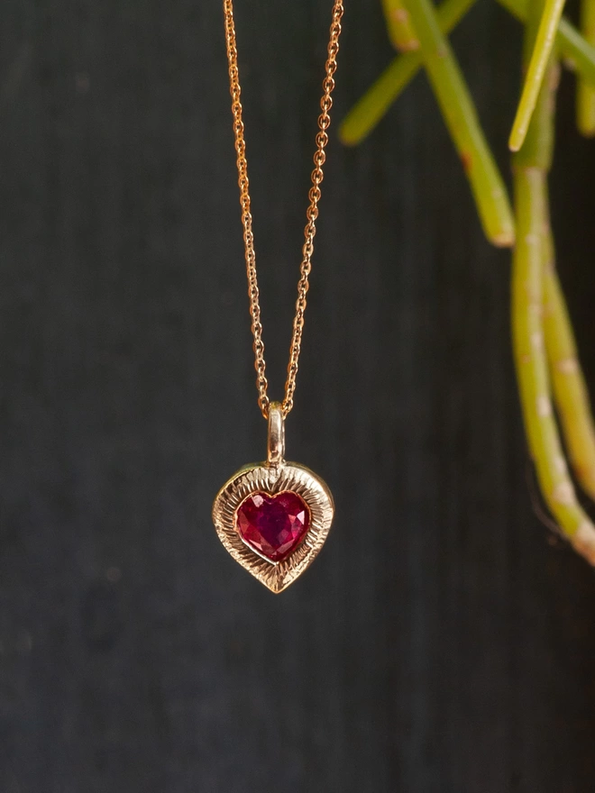 Gold heart Necklace with ruby