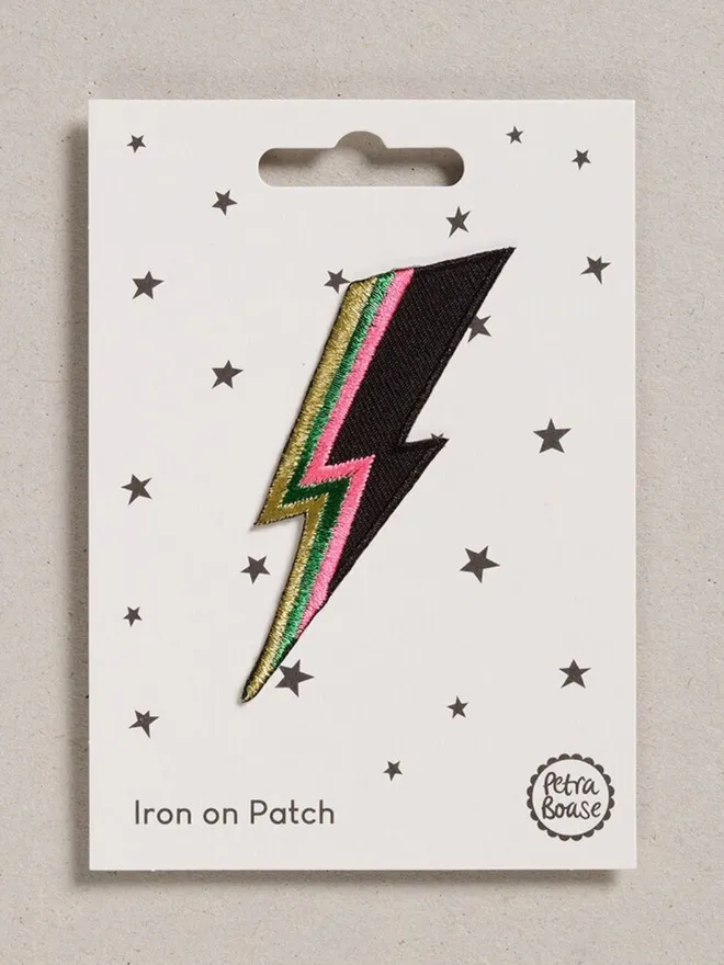 Lightening Bolt embroidered fabric patch.