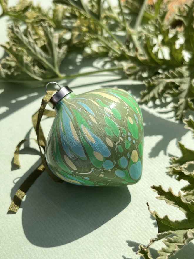 Hand-marbled tapered Christmas bauble