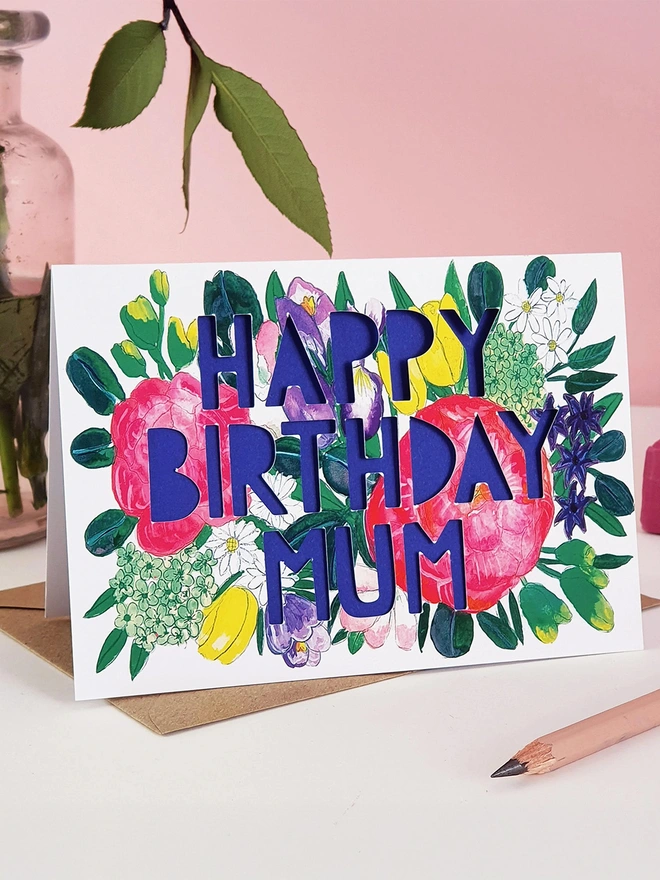 Happy birthday mum paper cut card
