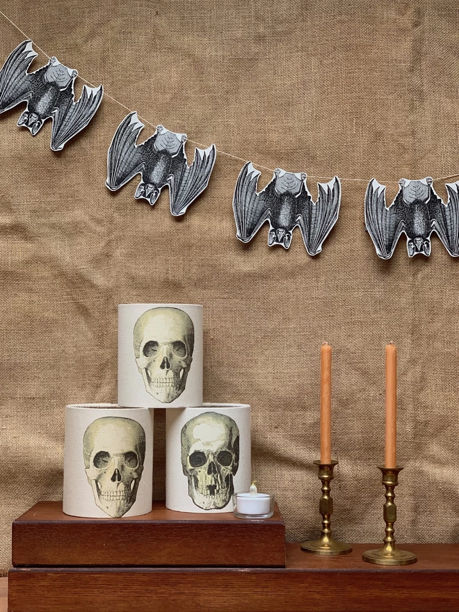 Halloween bat and skull decorations
