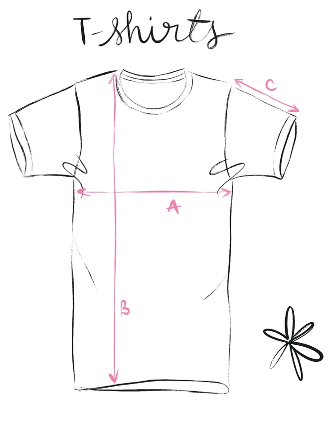 Drawing of a T-shirt size guide