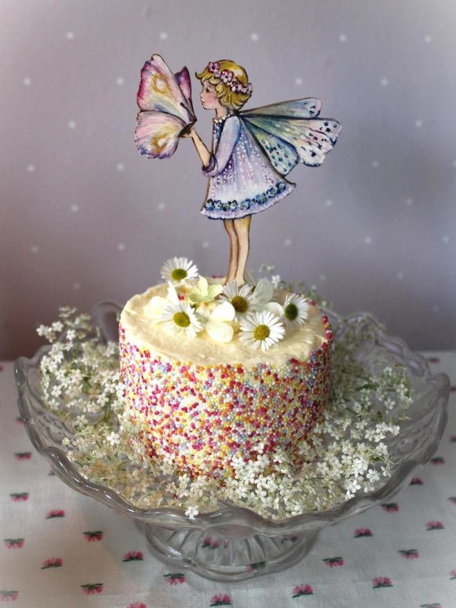 Fairy And Butterfly - Wooden Cake Topper