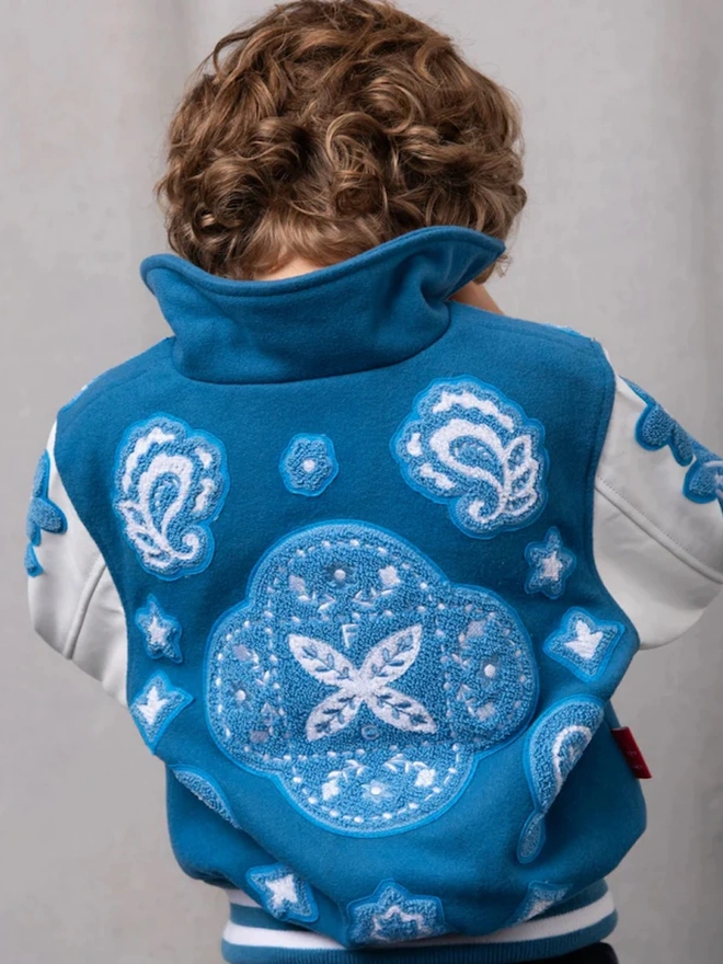 Wool & Leather Boho Front Zip Newark Blue Jacket 