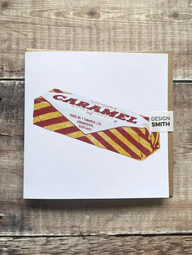 Tunnocks Wafer Blank Greetings Card, paired with a brown envelope 