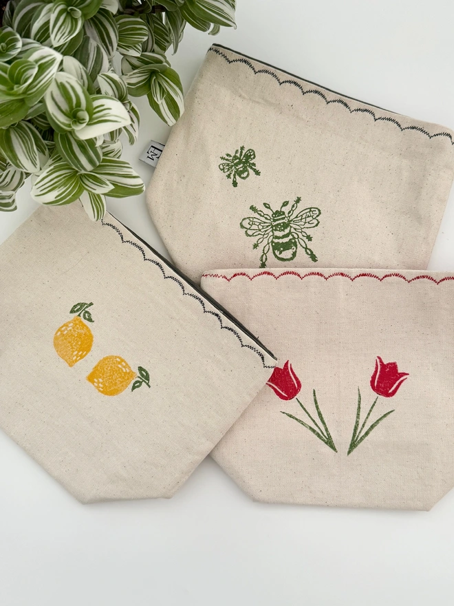 Bee Block Printed Fabric Bread Basket