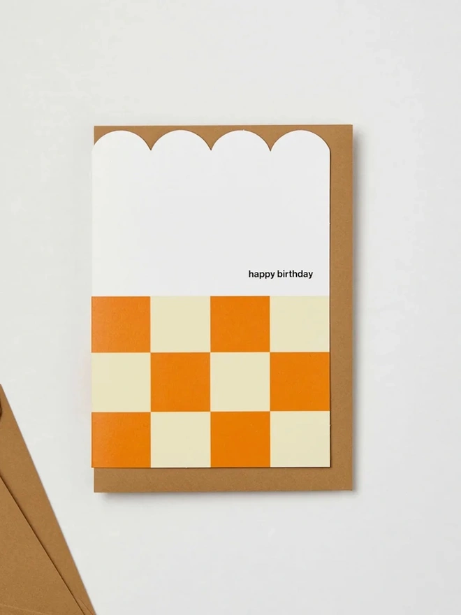 'Happy Birthday' Yellow Checkerboard Card
