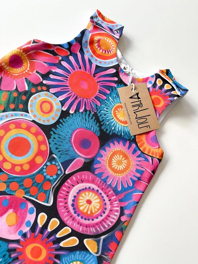 Mega flowers baby romper, fun baby clothes, flowers, bright colourful