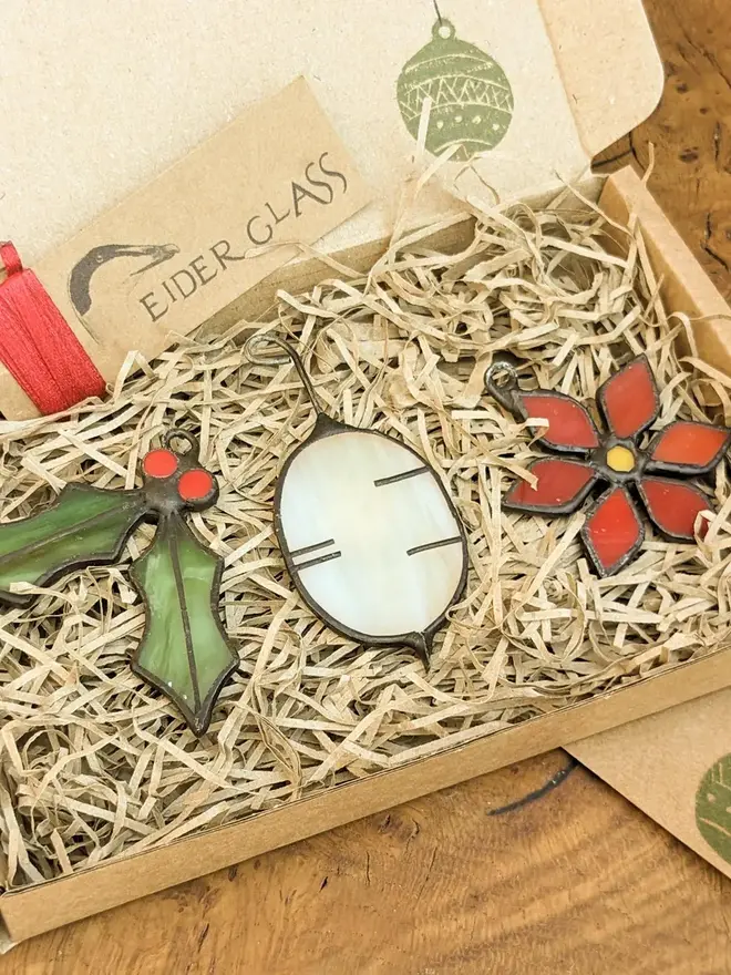 Stained Glass Christmas Tree Decorations (Set Of 3)