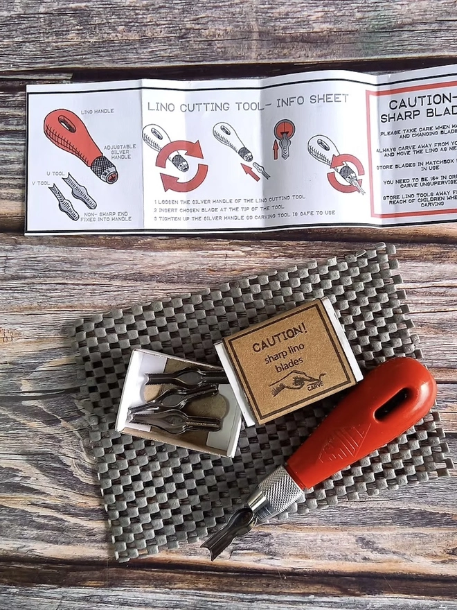 Mini Lino Carving & Block Printing Craft Kit, carving utensils unpacked