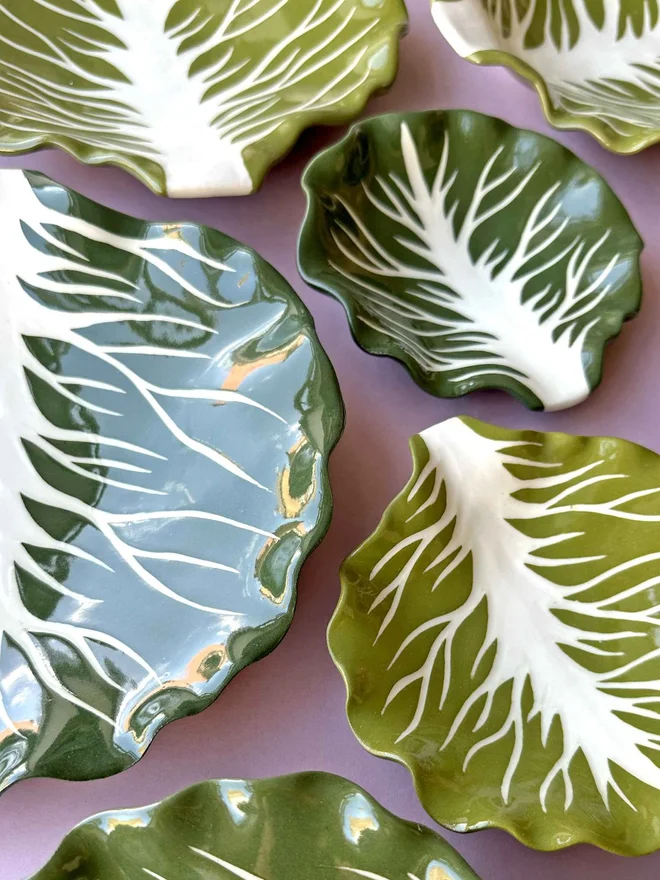 green cabbage style ceramic serving bowls