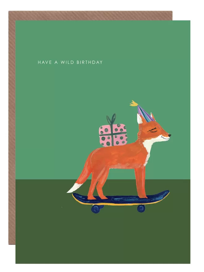 Fox On Skateboard Birthday Card