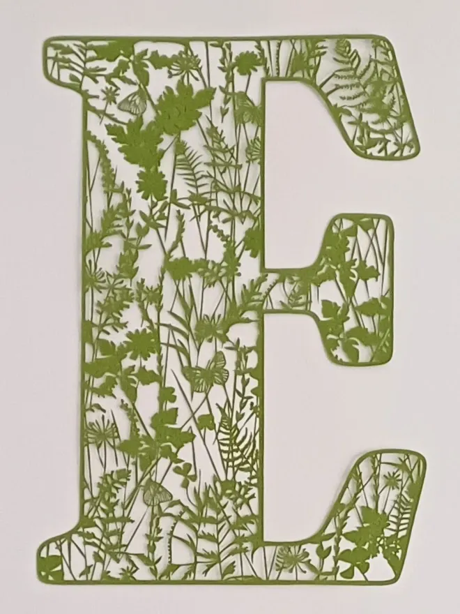 Summer Initial Papercut Letter E in Olive Green