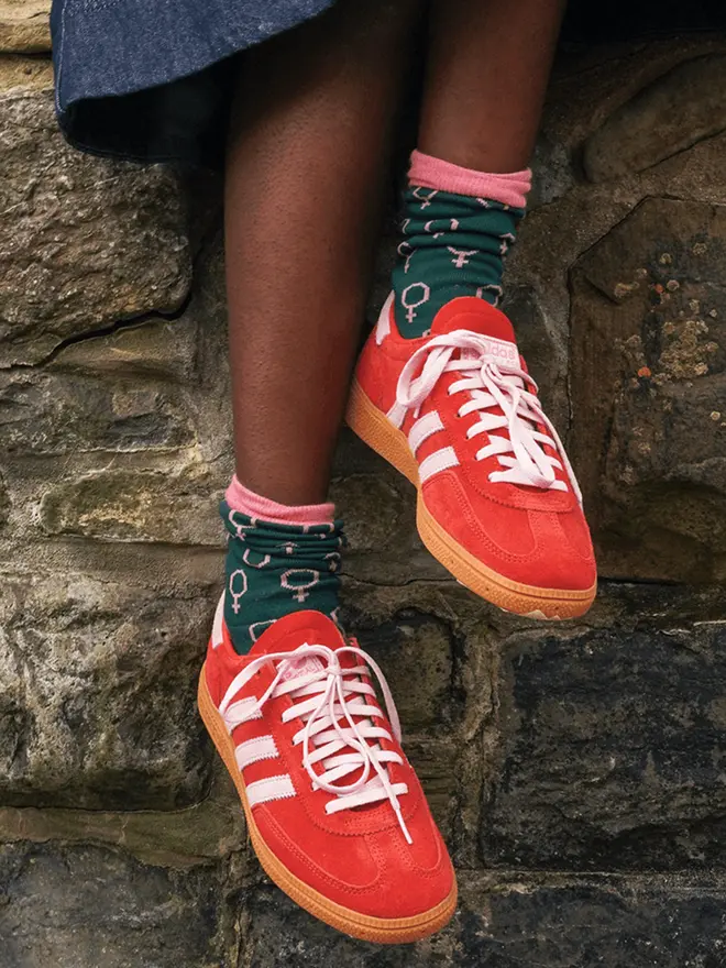 model shown wearing the green venus socks 