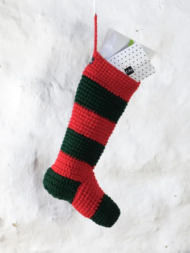 Handmade Striped Christmas Stocking in Red & Green