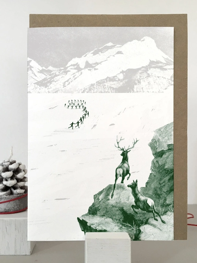 Christmas Deer And Figure Skaters Cards (Pack Of 1 Or 5) 