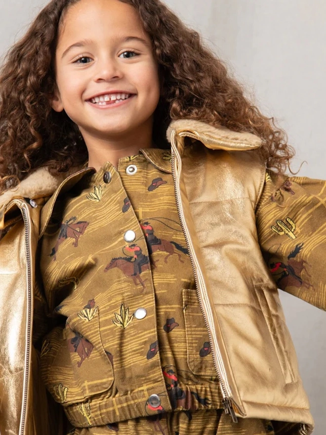 Starlight Gold Padded Front Zip Leather Gilet
