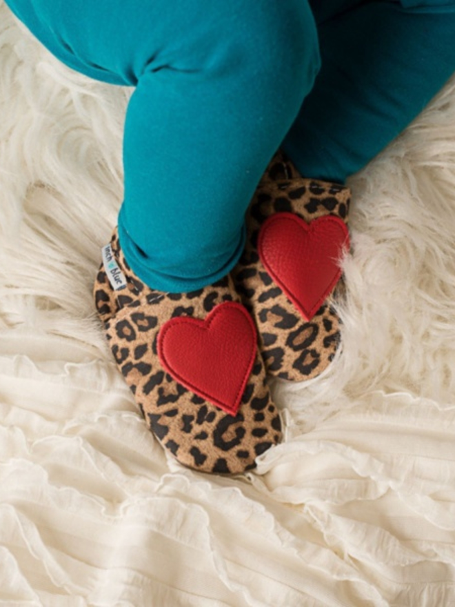 red heart leopard print baby shoes