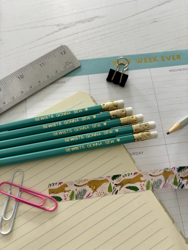 Personalised Teal Colour HB Pencils 