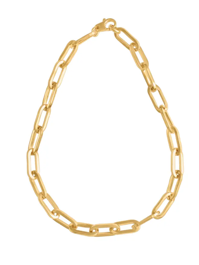 Gold Chunky Long Link Chain Necklace on white