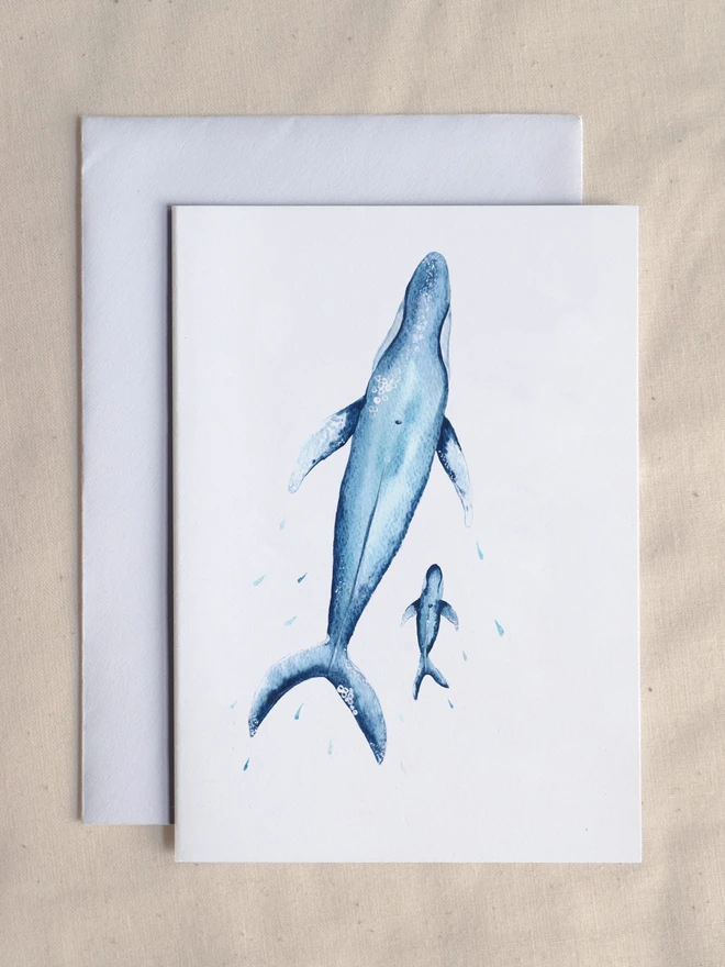 Barnacle Laden Whales – Mother and Baby Greetings Card