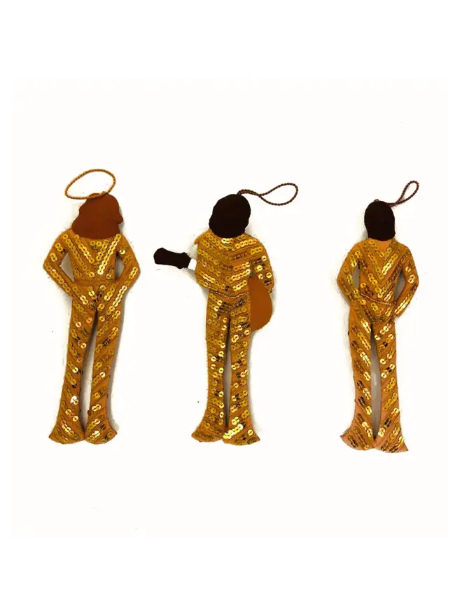 bee gees in sequin outfits as hanging decorations