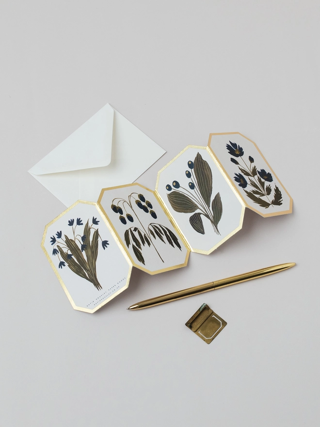 Blue Botanical Mini Concertina Greeting Card