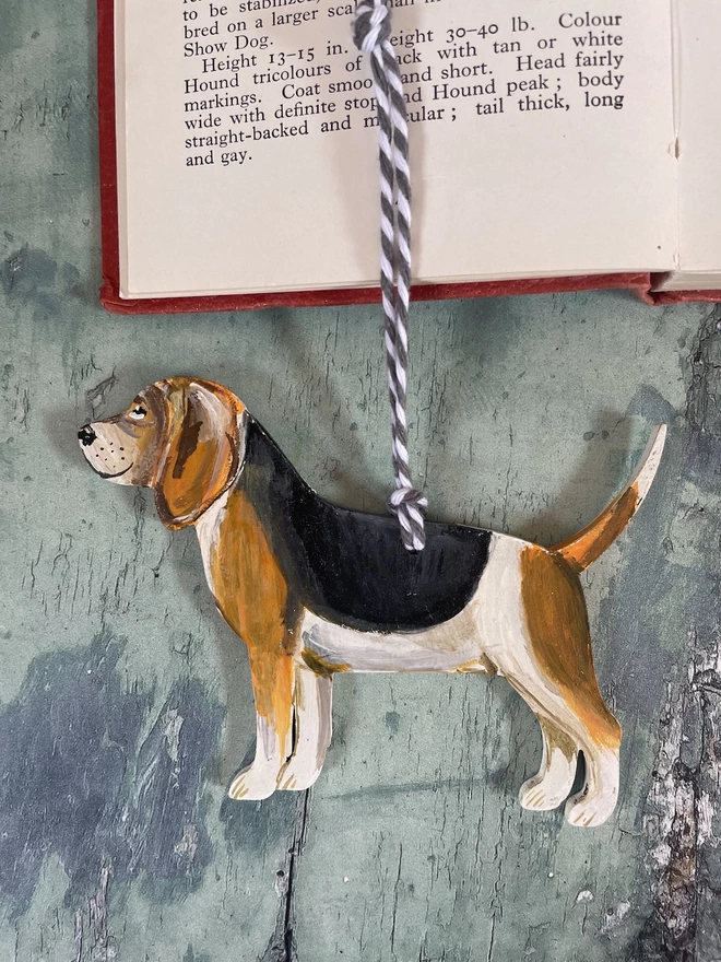 Beagle dog portrait decoration placed on a book about dogs 