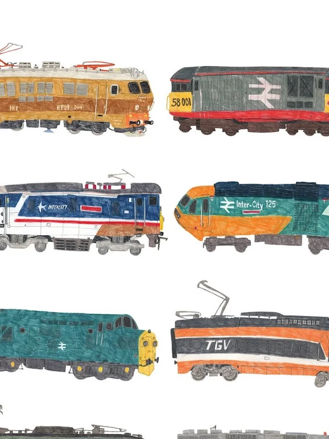 Vintage Trains Print