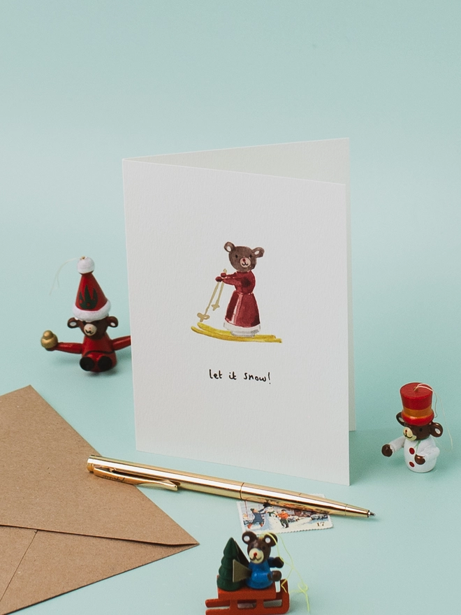 Ski-ing Bear Christmas Card 
