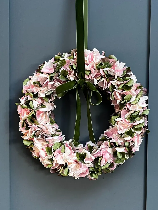 Soft Pink, Cream & Green Crepe Paper Wreath