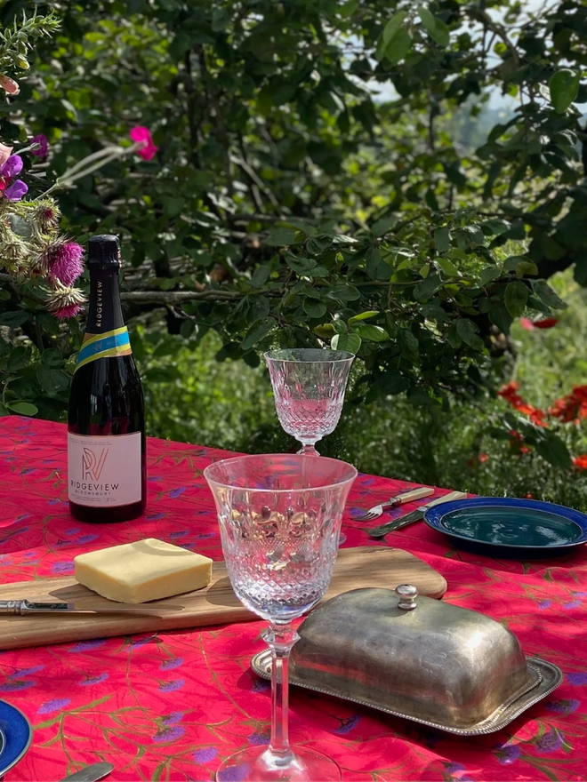 Pink Verbena Tablecloth. A vibrant pink tablecloth.
