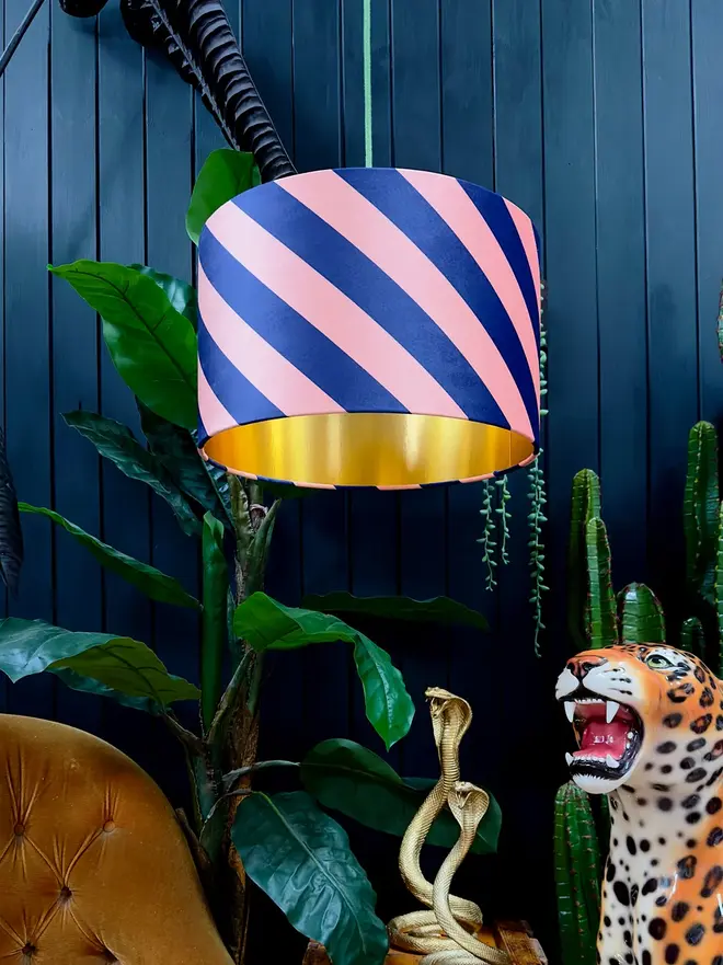 Peach Fuzz Helter Skelter Velvet Lampshades With Gold Foil Lining