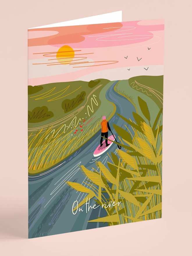 On the river greeting card paddle boarder