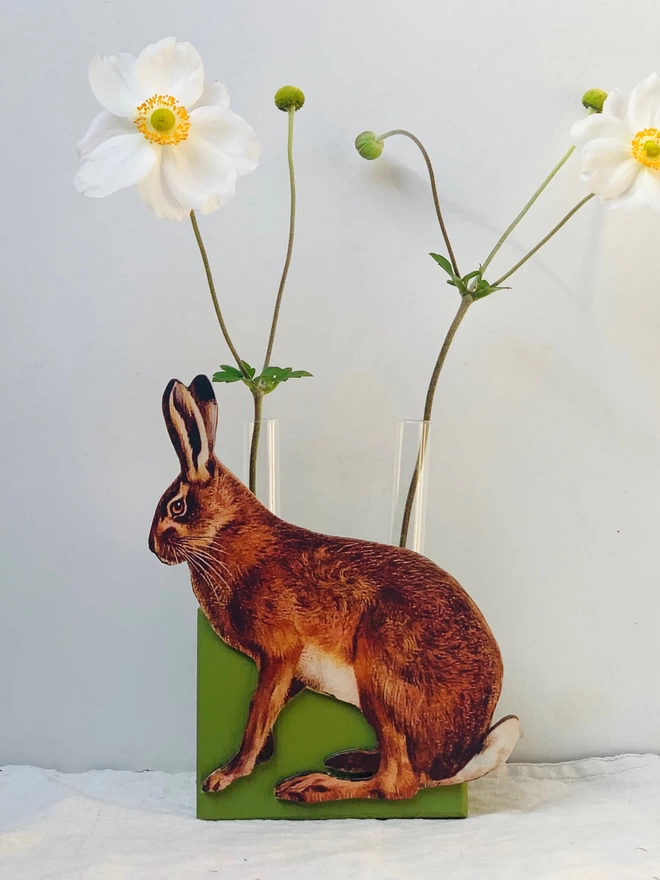 Test tube bud vase with hare.