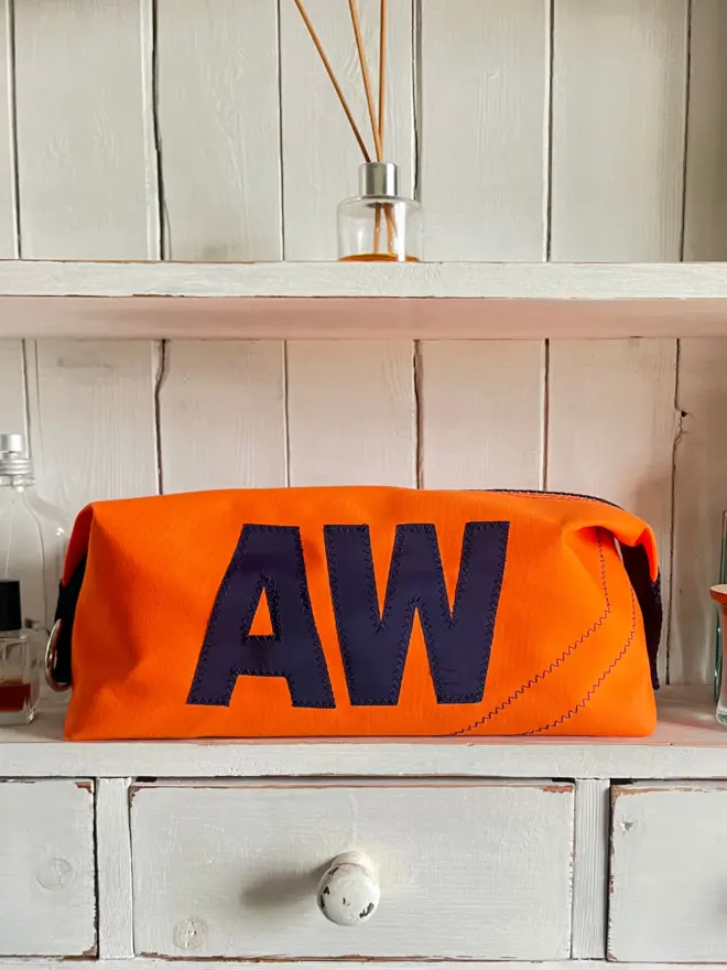personalised canvas wash bag orange