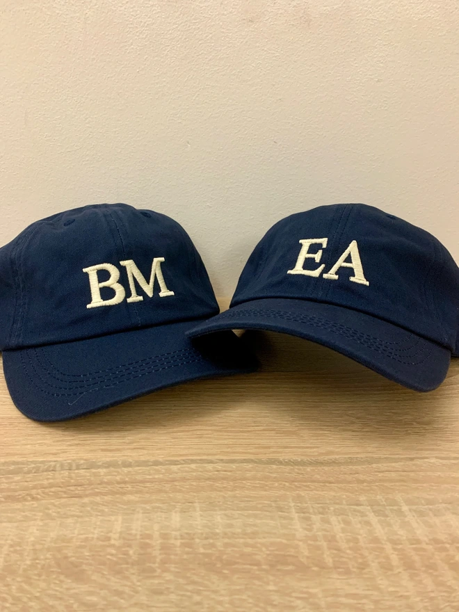 Embroidered Initials Cap in Navy Blue