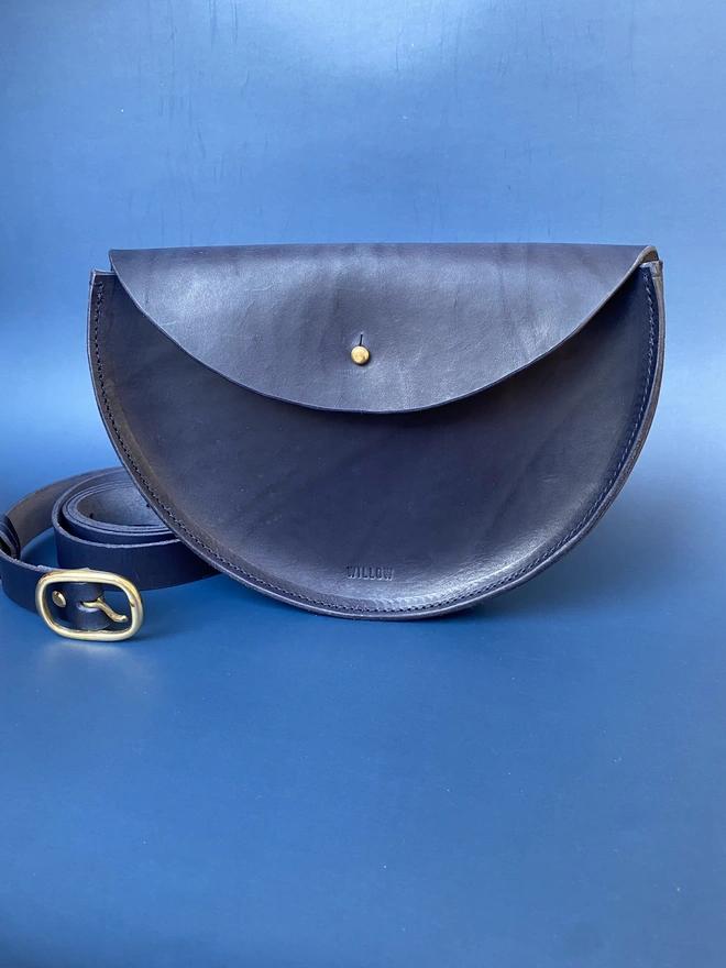 Navy leather half moon crossbody bag 