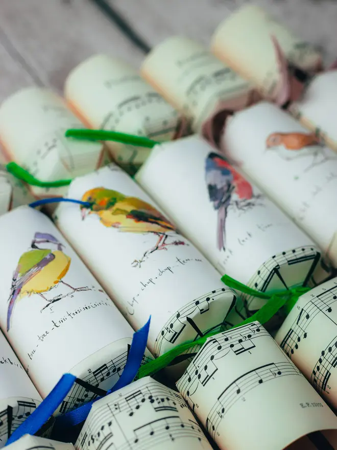 music sheet bird party crackers