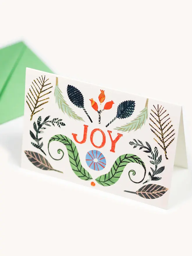 floral design 'joy' christmas card