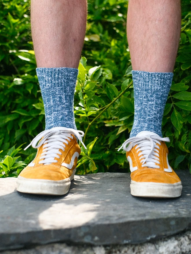 Blue chunky knit socks