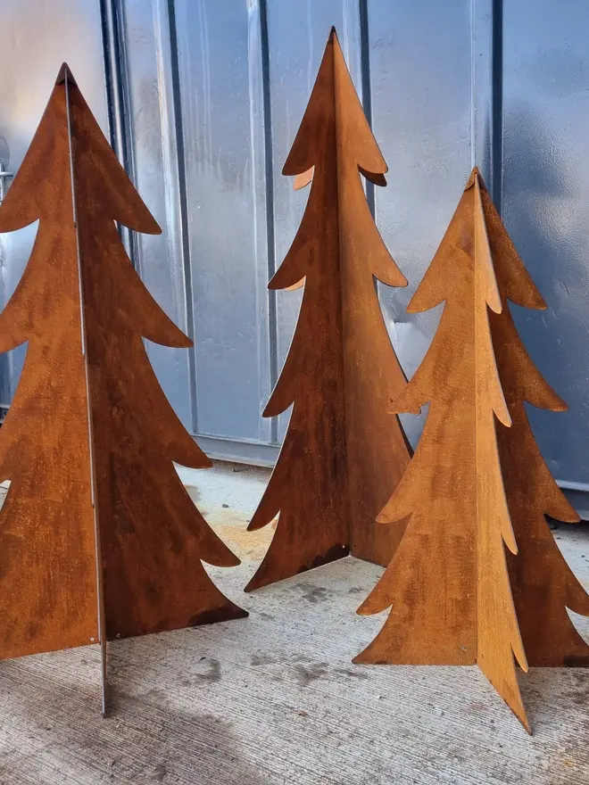 Eternal Fir Trees Decoration, standing in a room as a group. 