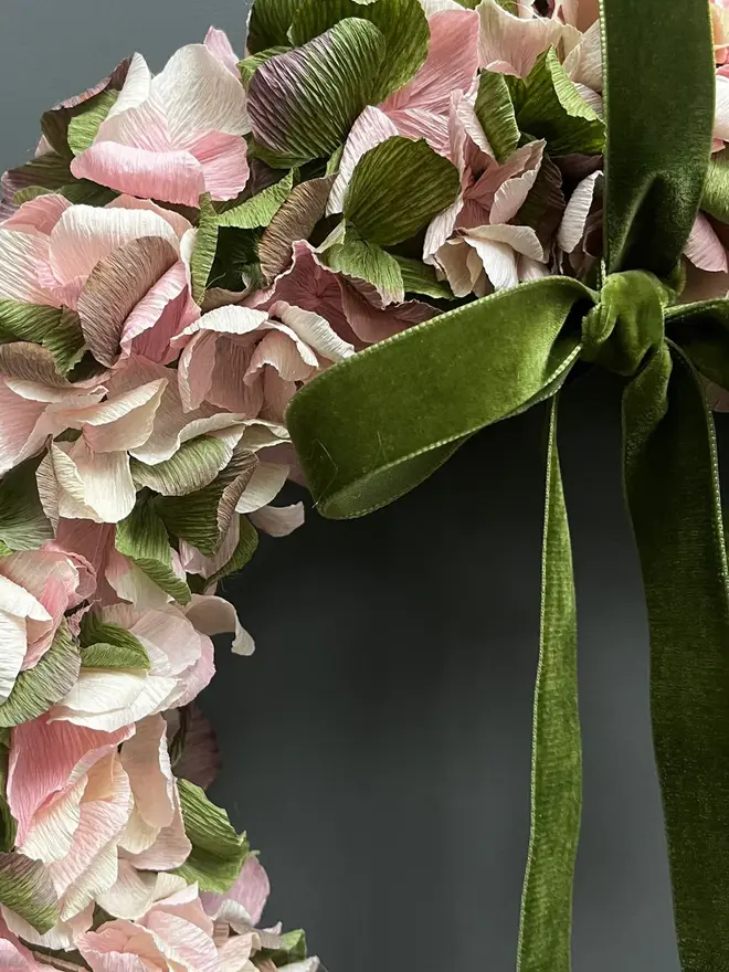 Soft Pink, Cream & Green Crepe Paper Wreath