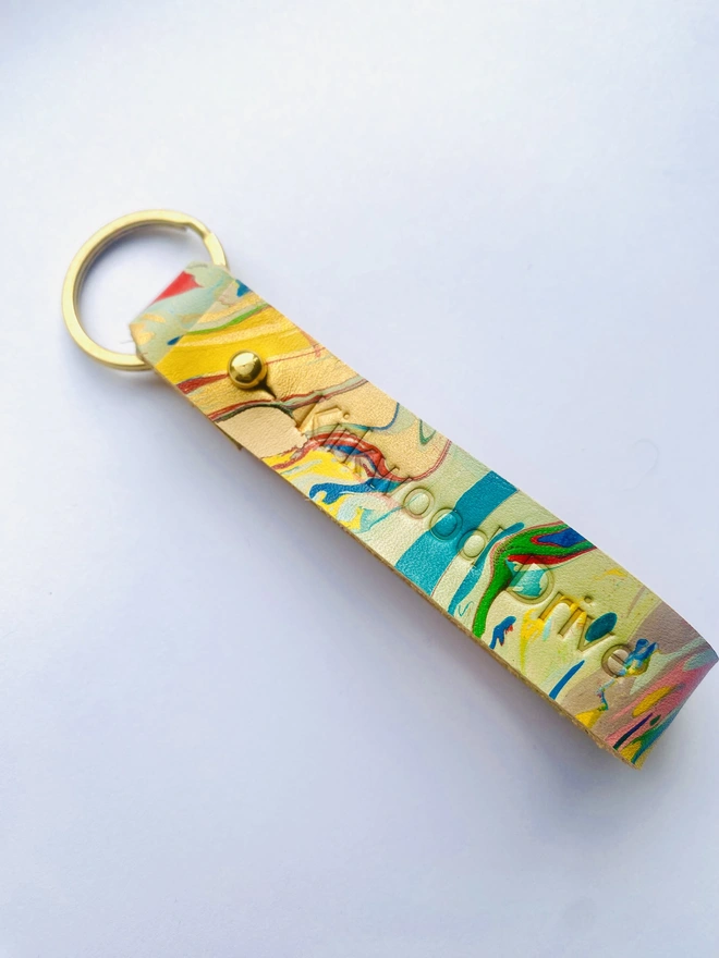 Colourful personalised leather keyring