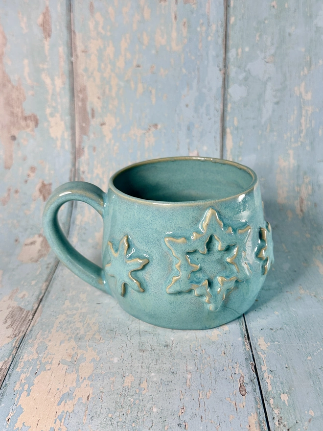 Festive Turquoise Snowflake Ceramic Mug
