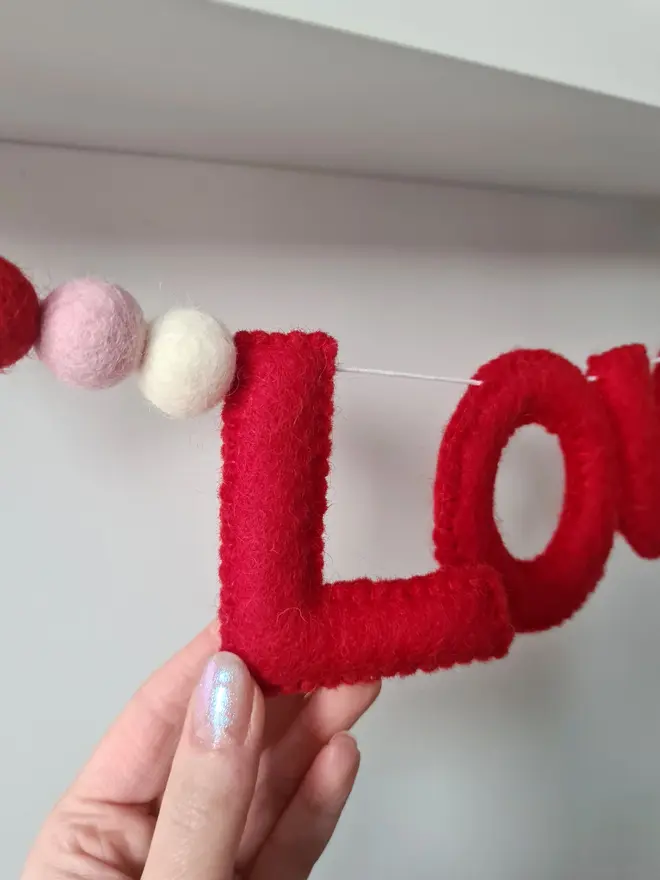 Red Felt Love Garland with Hearts