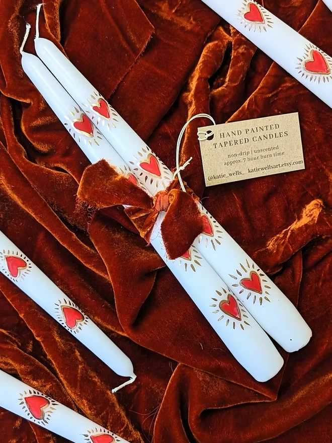 Gold & Red Heart Taper Candles 