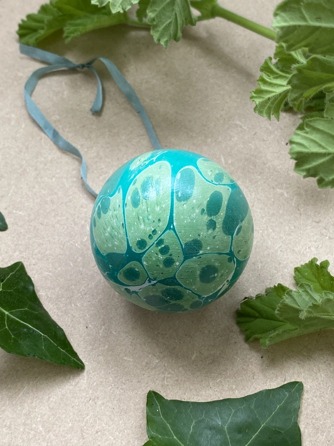 Hand-marbled ceramic bauble